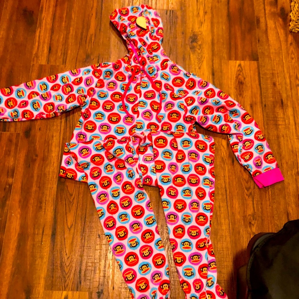 Paul Frank Pink Red Blue Monkey Print Hooded Onesie